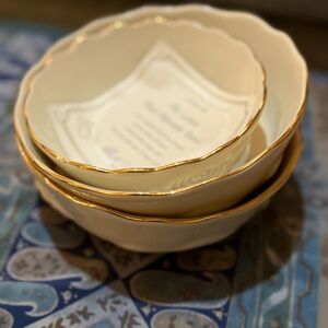 Lenox Rose Blossom Bowls. Set of 3, with certificates. Cream color 24k gold trim